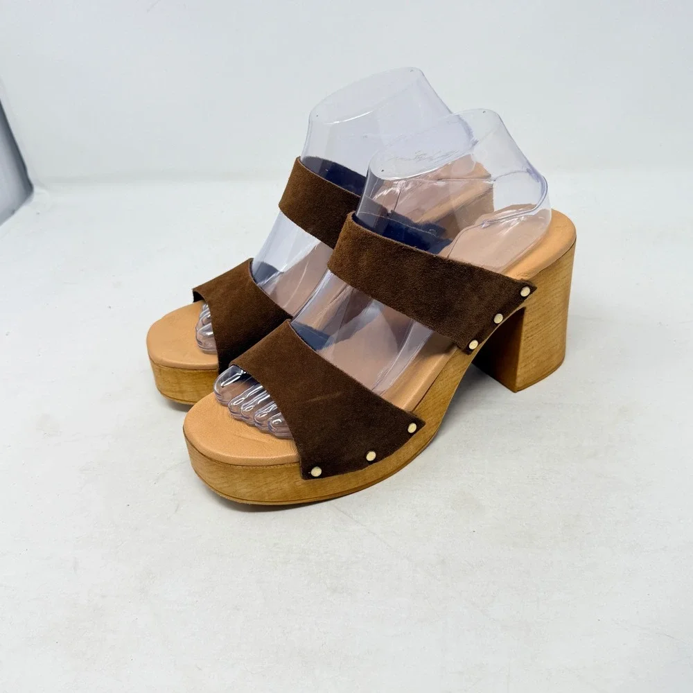 Ilaria‎ Sartori Platform Sandals Brown 41 Suede Wood Block Heel Made Italy